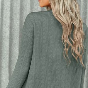 dropped shoulder button front cable texture top